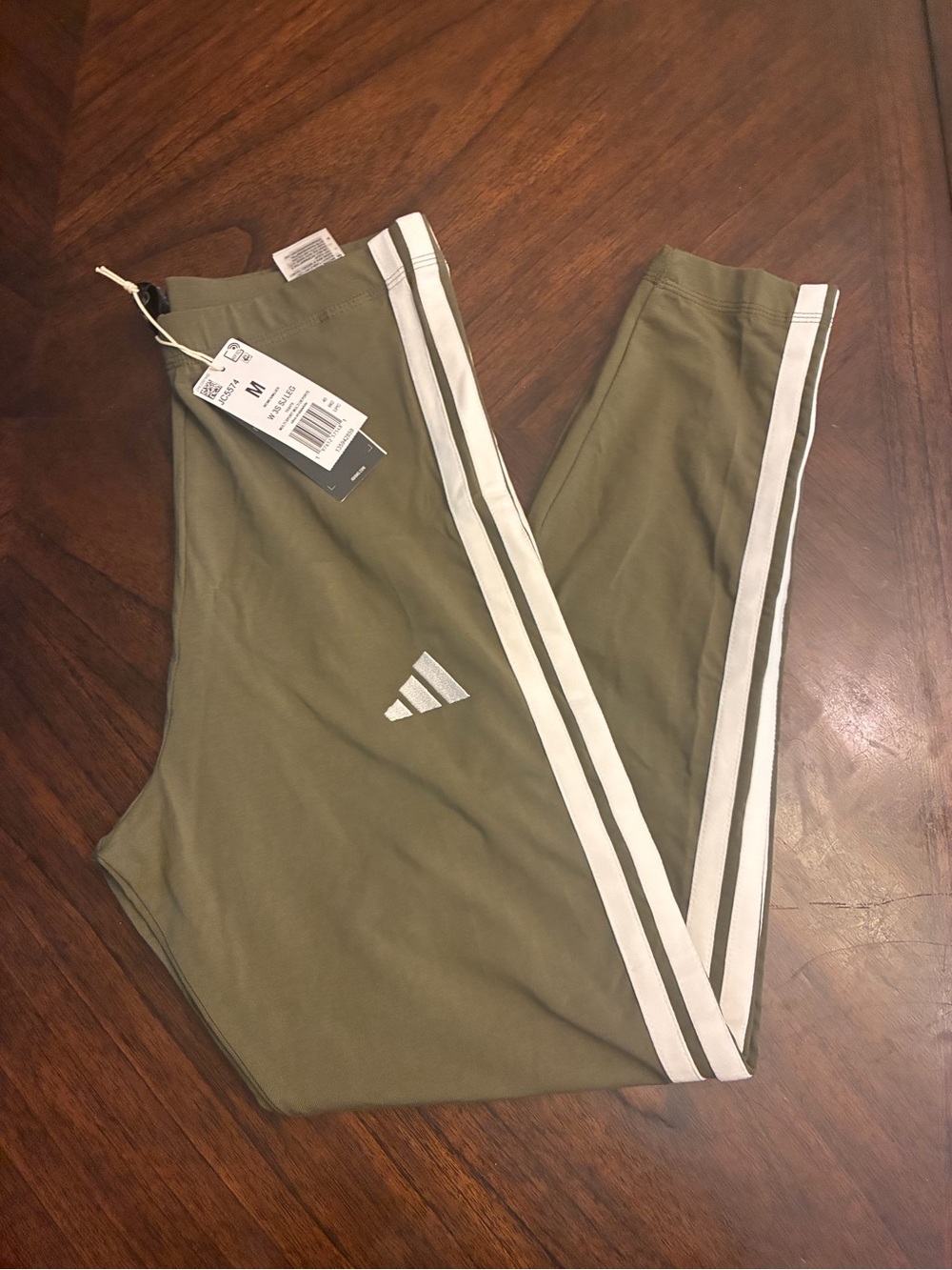 Adidas Womens 3-Stripes Sportswear Leggings, Olive Strata/White, Medium New
